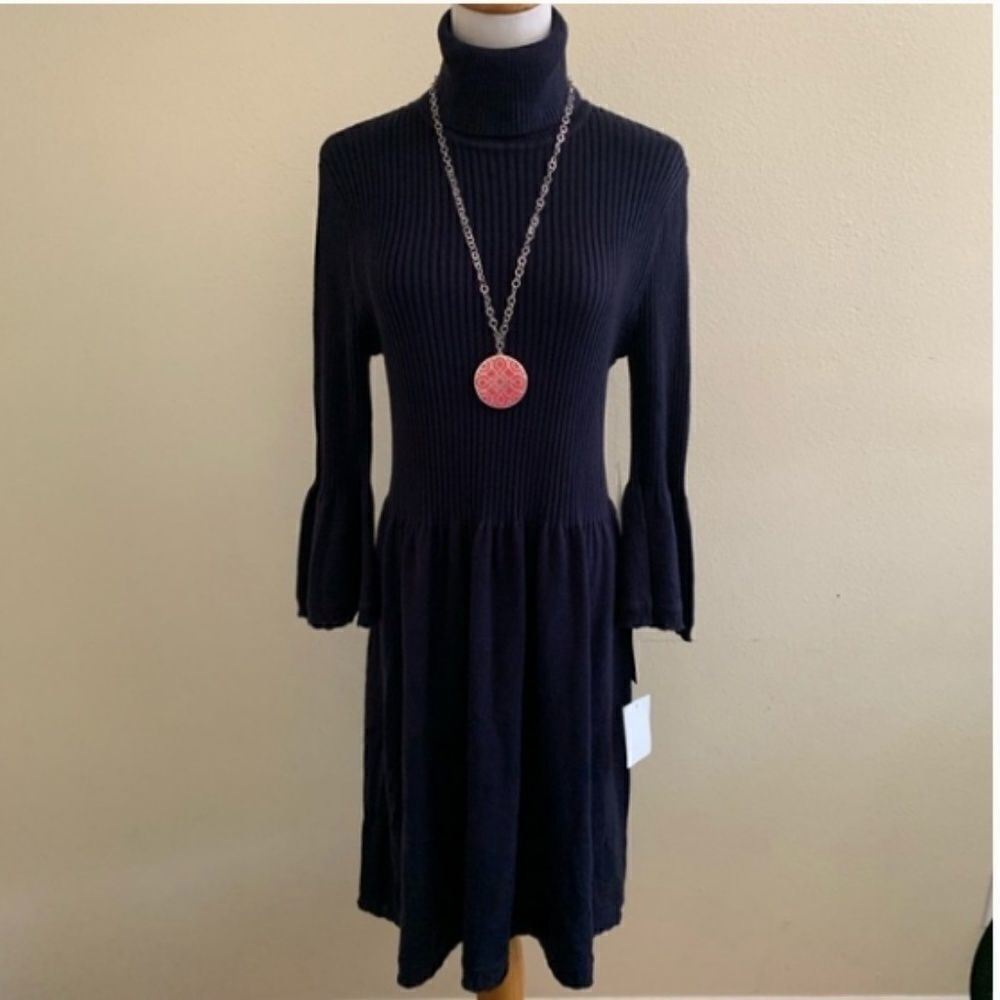 Eliza J Ribbed Knit Dress Turtleneck Navy - Picture 2 of 9